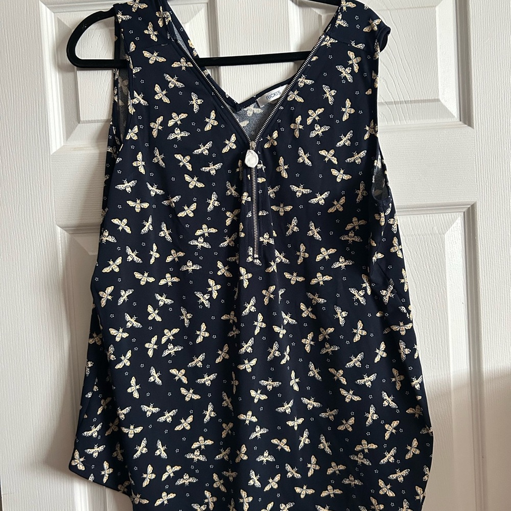 Ricki's Navy Sleeveless Blouse with Cream Butterfly Print